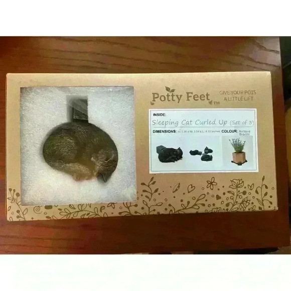 Potty Feet Sleeping Cat Curdled Up-Set of 3 Give your Plants a Lift - Picture 5 of 5